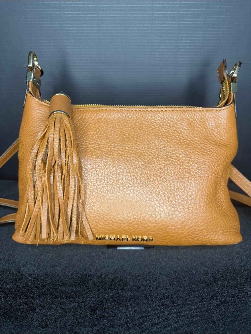 Michael Kors Tan Pebbled Leather Tassel Crossbody
